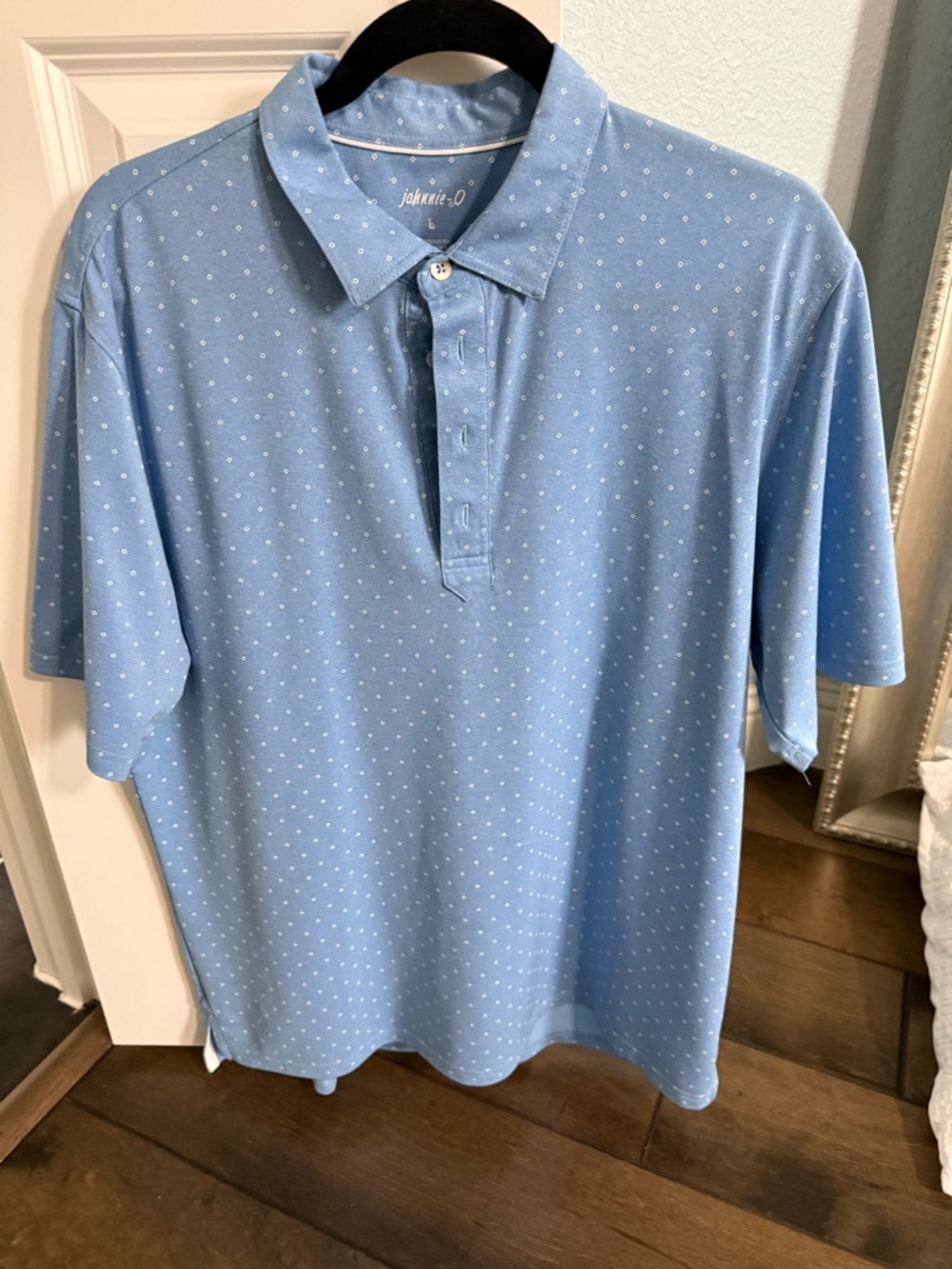 johnnie-O Men's Sky Blue Polo with Micro Dot Print